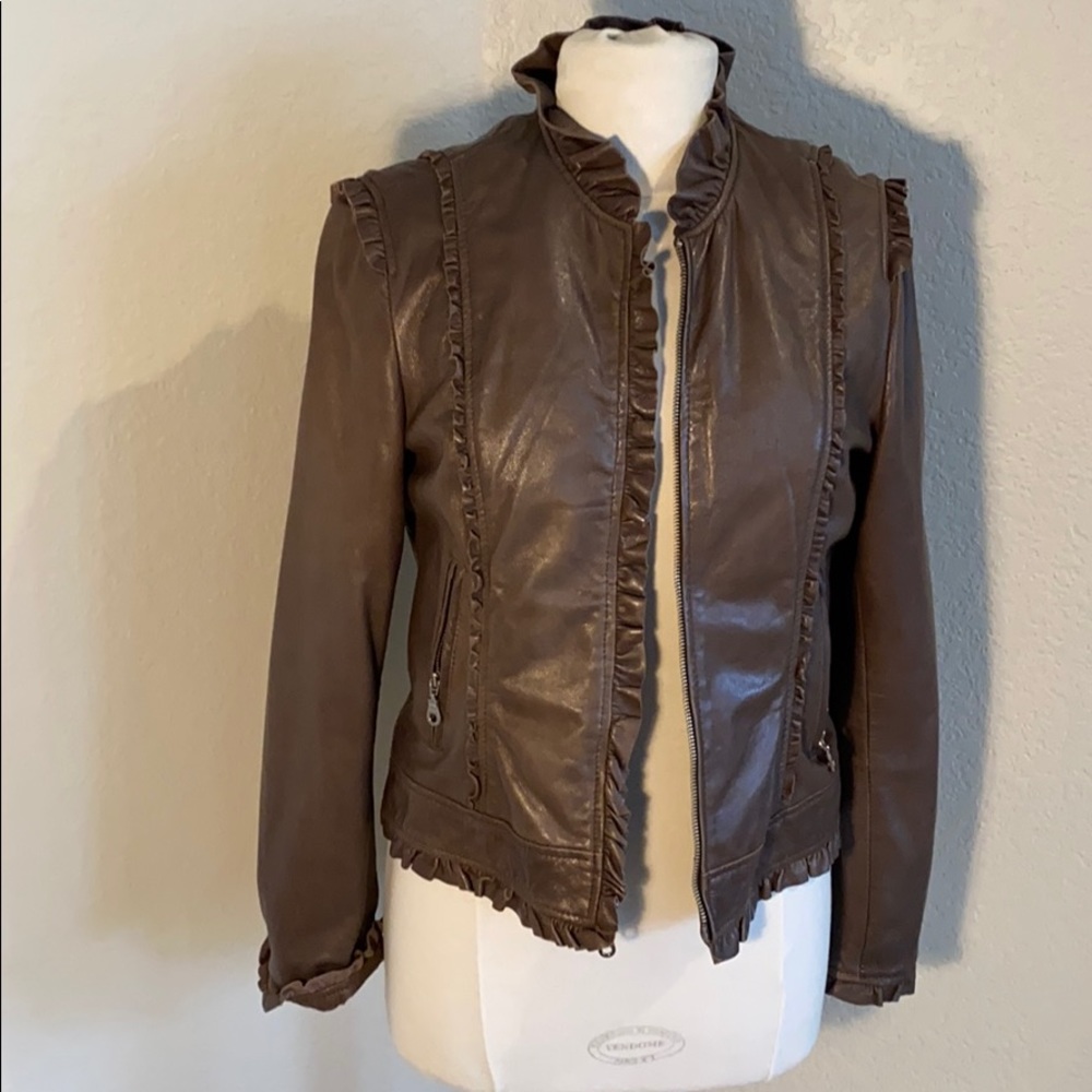 Kenna-T mocha Moto leather jacket, large